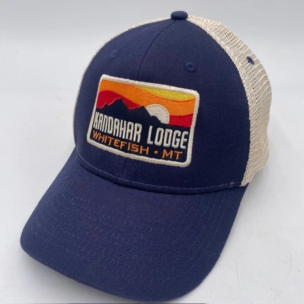 Kandahar Lodge Ouray Sportswear Trucker Hat Mens Navy Blue Whitefish MT Montana